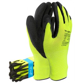 Trevendo 12 Pairs of Work Gloves – Neon Yellow Assembly Gloves with Latex Coating (Size 7)