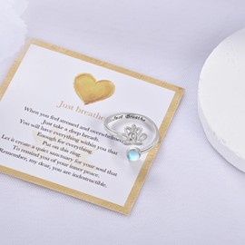 ACJNA Moonstone Lotus Rings 925 Sterling Sliver Just Breathe Ring for Women Inspirational Jewelry Encouragement Gift for Women, Sterling Silver, Moonstone