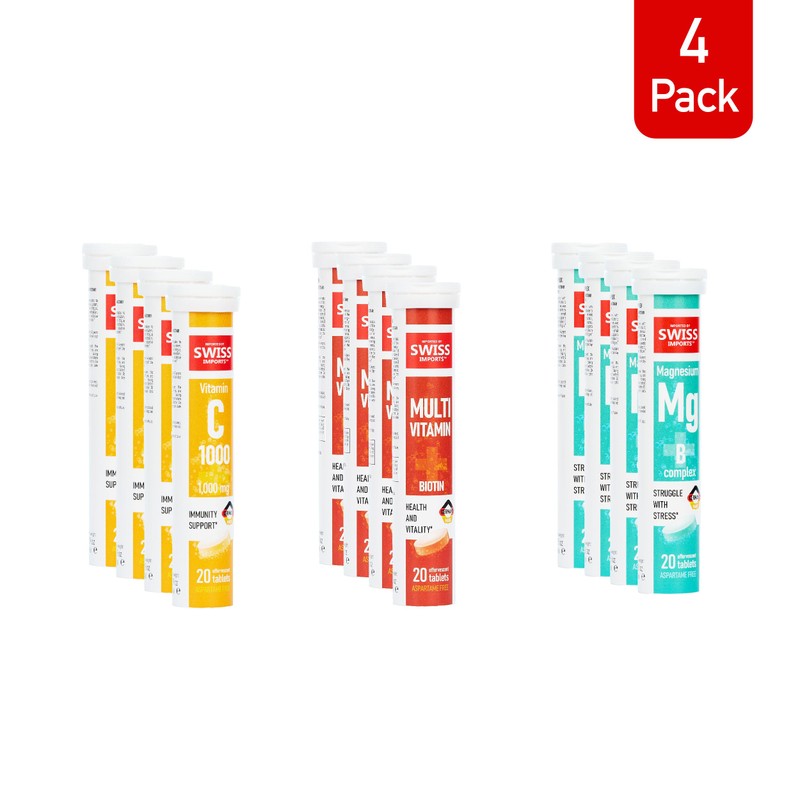 Swiss Imports Effervescent Variety Pack with Vitamin C 1000mg, Magnesium