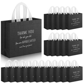 Demonwer 24 Pcs Glossy Black Gift Bags 12.6×11.0×4.7 Inch Reusable Gift Bag Inspirational Employee Appreciation Gift with Handle Thank You Gift Bags for Teacher Coworker Staff Volunteer Team