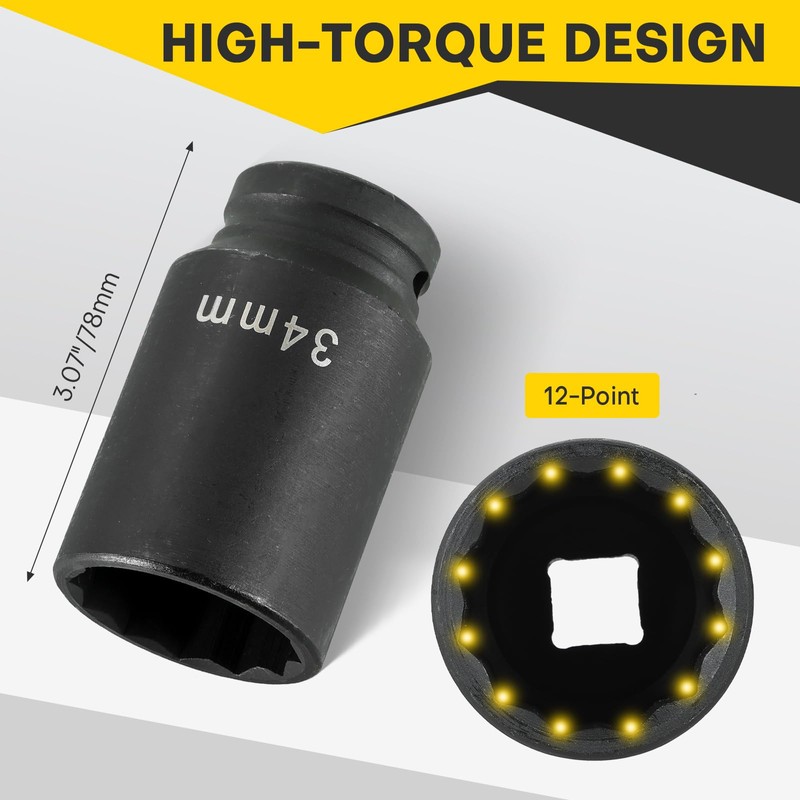 Acymner 1/2" Drive Deep Spindle Axle Nut Impact Socket |