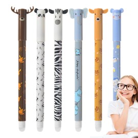 Pens Erasable - 6X Cute Animal Gel Pen Erasable,Ergonomic School Stationery 0.5mm Tip Pencil Non-Slip For Drawing Writing Note-taking Study Exams Homework Student