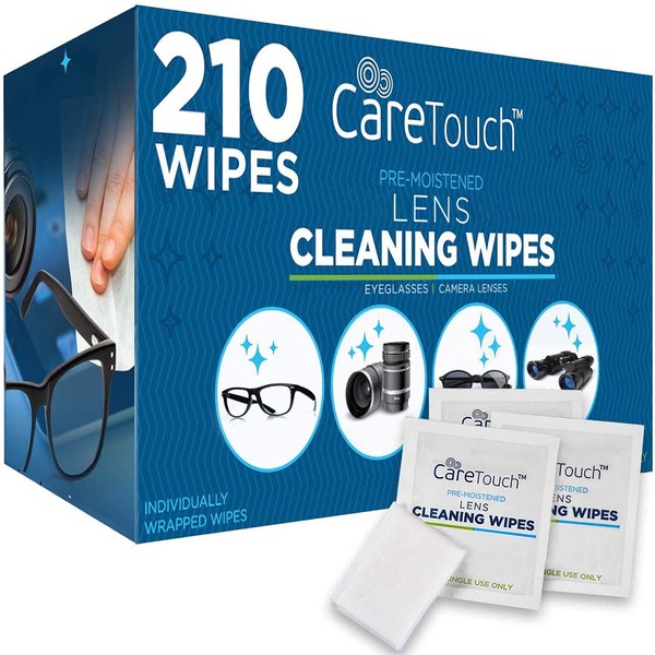 Care Touch Lens Cleaning Wipes for Eyeglasses, 210ct - Eyeglass Wipes Individually Wrapped, Eye Glass Cleaning, Lenses Wipes for Glasses/Sunglasses