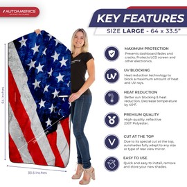 Autoamerics 1-Piece Windshield Sun Shade Grunge American Flag - 4 USA Design - Foldable Car Front Window Sunshade for Most Sedans SUV Truck - Blocks Max UV Rays and Keeps Your Vehicle Cool - Large