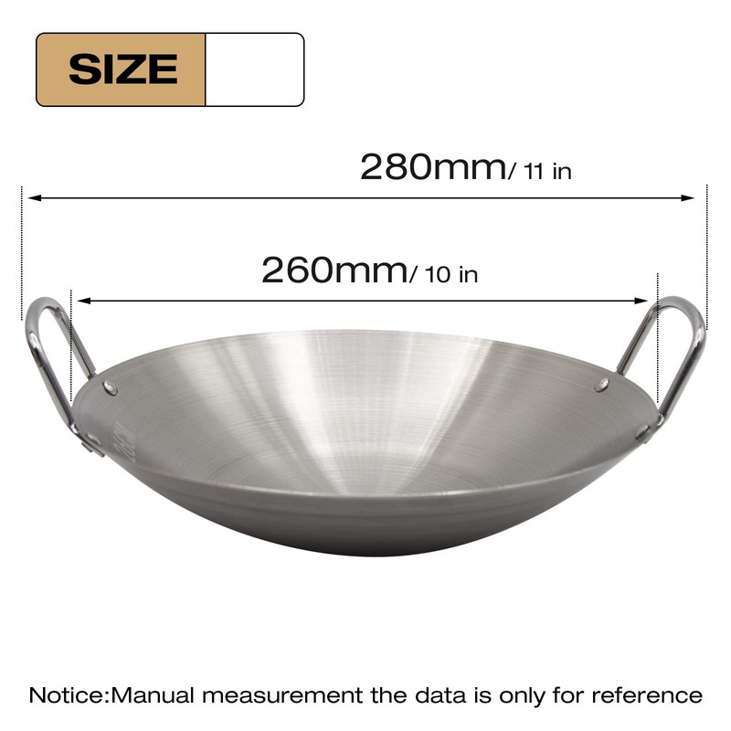 MDEOOSKY 26cm/10.23in Wok Thickened Stainless Steel Wok Pan Dual-Handled Frying