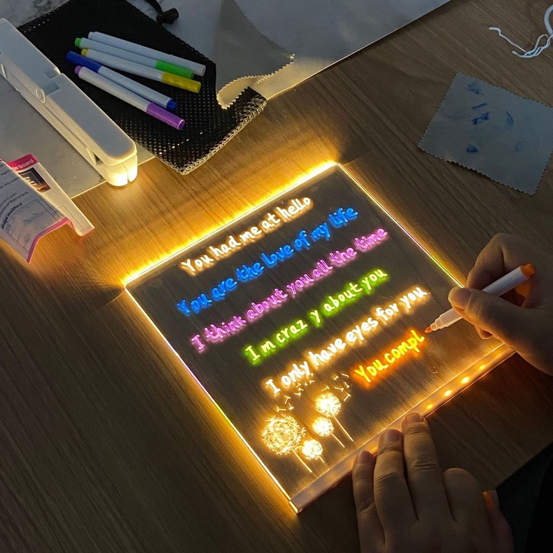 LED Note Board with Colors, Lighted Acrylic Dry Erase Board,