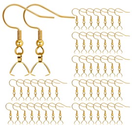 Earring Hooks 50 PCS/25 Pairs, Stainless Steel Golden Ear Wires Fish Hooks, Hypo-allergenic Jewelry Findings Parts for DIY Jewelry Making