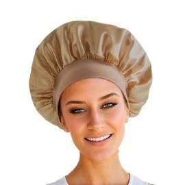 HSTWODE Sleep Cap, Adjustable Sleep Cap, Beauty Cap, Headwear, Soft Sleep Cap with Elastic Band, Suitable for Women, khaki, 59