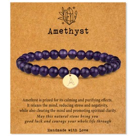 Stone Beaded Bracelets for Women Men: Healing Crystal bead Bracelet Amethyst Bracelet Jewelry Natural Stone Beaded Stretch Bracelets for Woman Gifts Stress Anxiety Bracelet Purple Gemstone Bracelet