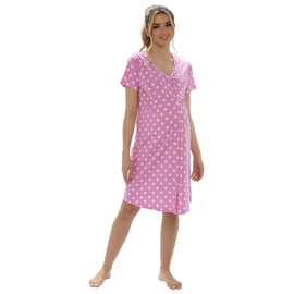 i-Smalls Ladies Maternity Polka Dot Button Through 100% Cotton Nightie (Pink) 8-10
