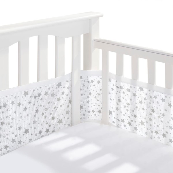BreathableBaby Breathable Mesh Liner for Cot Beds — Covers 4 Sides — Classic — 3 mm — Twinkle Grey — Long + Short Panels — Non-Padded Single Layer — Safer Than a Crib Bumper — UK/EU Safety Tested
