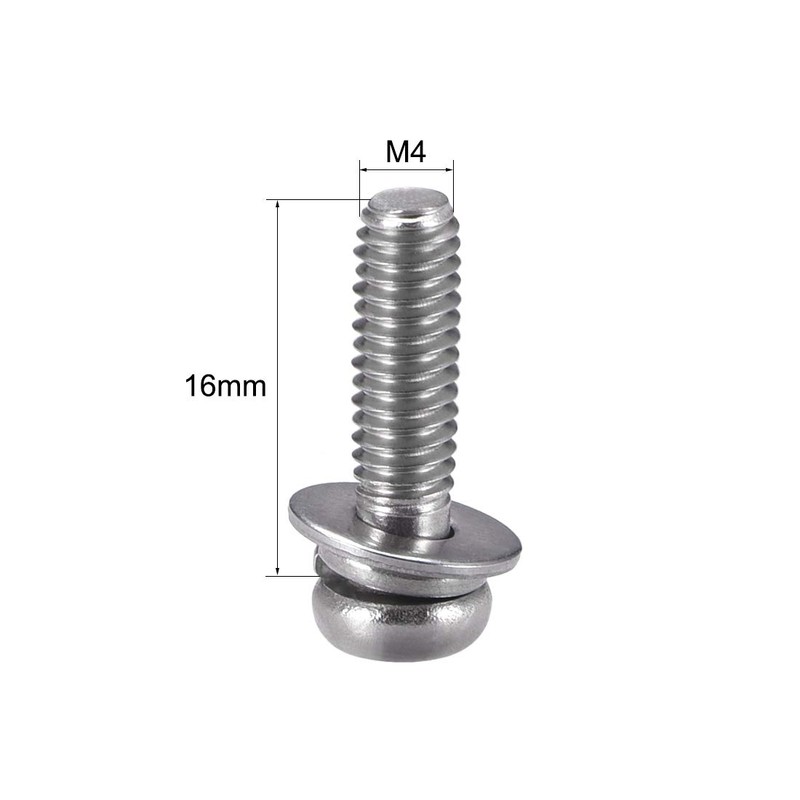 sourcing map M4 x 16mm Stainless Steel Phillips Pan Head