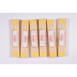 Original Satya Vanilla Incense Sticks Pack of 6X 15G with Greensense Holder for Aromatherapy, Spa, Yoga, Weddings, Meditation, Healing, Positivity and Relaxation