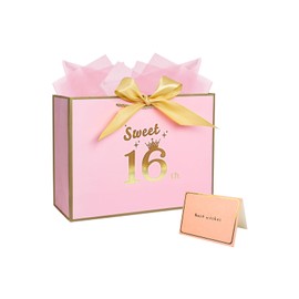 28× 20×10 cm Sweet 16 Birthday Gift Bag 16th Happy Birthday Bag for Presents