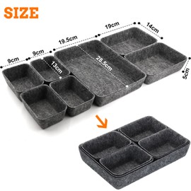 7 Pack Desk Drawer Organiser, Felt Drawer Organizers, Office Drawer Dividers Storage OrganiserTray, Drawer OrganiserTrays Durable Drawer Organizer for Home Office Stationery Dresser - Dark Gray