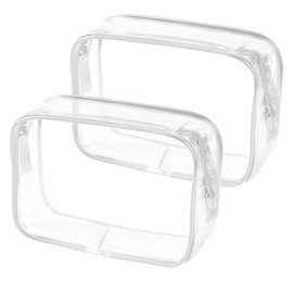 Pack of 2 Clear TSA Toiletry Bags, TSA Bag, Takeaway Toiletry Bag, Hard Case with Zipper, TSA Approved Travel Bag in Quart Size, TSA Approved, White