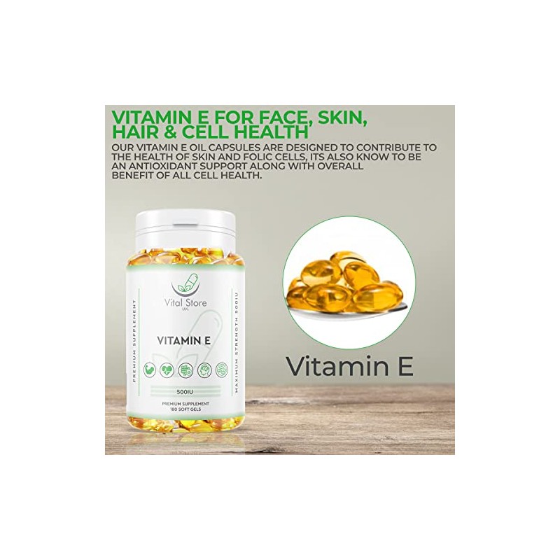 Vitamin E 500IU Vegan Softgels - 6 Month Supply 180ct
