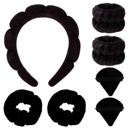 AOPRIE SPA Headbands for Washing Face Makeup Scrunchies Powder Puff Women Facial Head Band Wrist Towel Wraps For Shower Face Mask Black Style Black, 7 Pack