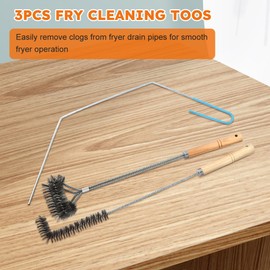 3 pcs Stainless Steel Fryer Cleaning Tools, Including L-Shaped Fryer Cleaning Brush Kitchen Fryer Cleanout Rod Long Handle Deep Fryer Basket Cleaning Brush Kitchen Restaurant Accessories