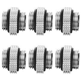 Dracaena 6 Pack G1/4" Thread, Male to Male Mini Extender Fitting with Tighten O-Ring, Compression Fitting for Computer Water Cooling System, Silver