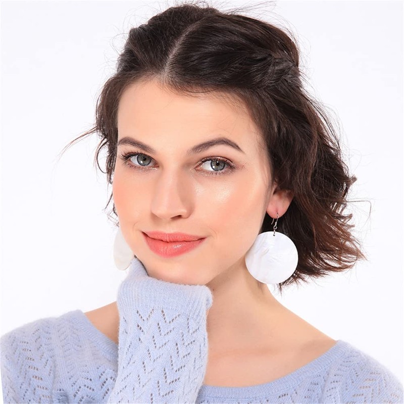 Trendy Light Weight Round White Shell Dangle Earrings for Women
