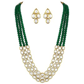 Aheli Indian Traditional Faux Kundan Long Necklace Jewelry Set with Earrings for Women Girls (Green)