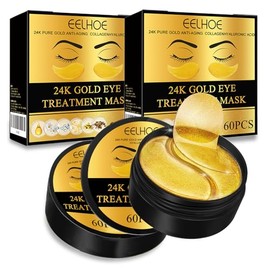 2PCS Mascara para los Ojos 60 Pcs, Parches Ojeras 24k Oro, Acido Hialuronico Ojos para Las Bolsas de Los Ojos Antiarrugas y Los Parches Hidratantes...