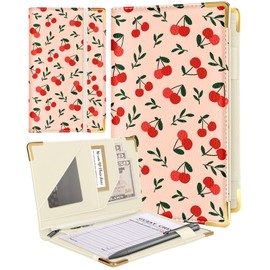 Slohif Server Book for Waitress Cute Serving Books with Zipper Pocket Accessories Leather Server Check Book Restaurant Waiter Server Booklet Organizer Ticket Book Holder Cherry