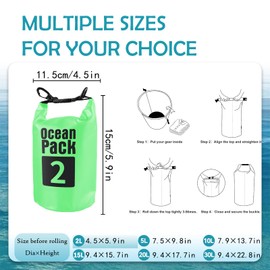 Dry Bag 2L, Boat Dry Bags Green Waterproof Bag Dry Sack Roll Top Long Adjustable Shoulder Strap 2L/5L/10L/20L/30L/40L for Drifting Boating Kayaking Fishing Rafting Swimming Camping Canoeing Surfing