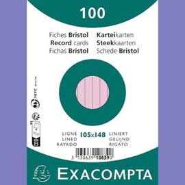 Exacompta - Ref 10839SE - Bristol Lined Record Cards (Pack of 100) - A6 in Size, 205gsm Card, Compatible with Printers - Suitable for Exam Revision & Notes - Pink
