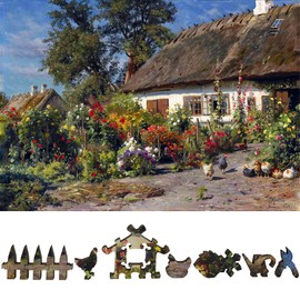 Wooden Puzzle for Adults - Uniquely Shaped Pieces - Made in The USA by FoxSmartBox - 400 Pieces - A Cottage Garden with Chickens