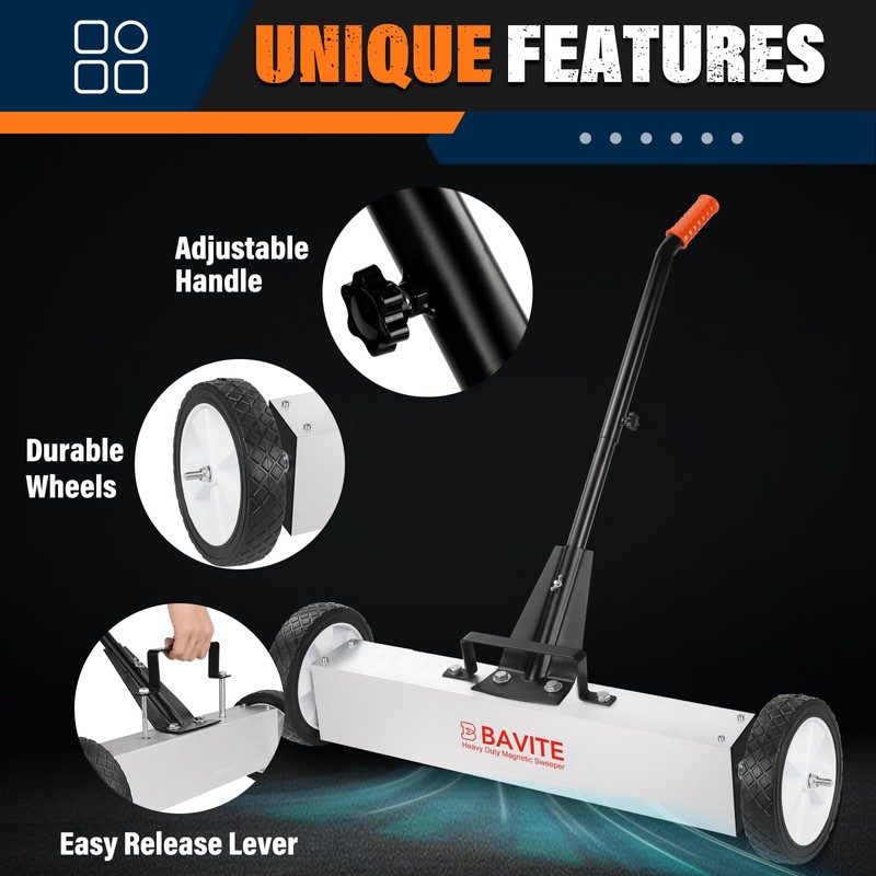 E BAVITE 50Lbs Nail Magnetic Sweeper,24 Inch Heavy Duty Telescopic