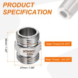 sourcing map 304 Stainless Steel Hex Nipple 3/4" GHT Male x 3/4" GHT Male Straight Thread Pipe Fitting Extension Pipe Fittings Connector Adapter for Water Oil Gas Tub