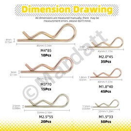 Mardatt 175Pcs 6 Sizes Cotter Pins, Zinc Plated Steel Hitch Pin Clips R Clips Hairpin Cotter Pin R Cotter Pins Fastener for Lawn Mower Machinery Garage