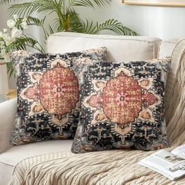 Chicamy 40 x 40 cm Boho Cushion Cover, Ethnic Cushion Covers, Hippie, Mandala, Flower Pattern, Decorative Cushion Cover, Linen Cushion Cover, Decorative, Vintage Decorative Cushion Cover for Sofa,