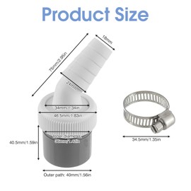 Washing Machine Drain Adapter, Washing Machine Connection Drain for Outlet, Diameter 40 mm Pipe and Input Connection Diameter 18-24 mm with Hose Clamp, Drain Connection for Washing Machine, Dryer