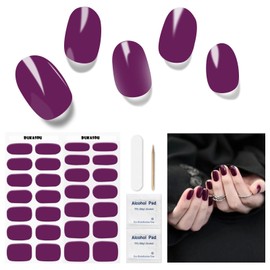 DUKASOU Semi Cured Gel Nail Strips, Grape Purple 28 PCS Solid Color Gel Nail Strips Works with UV Light, Salon Quality Gel Nail Stickers Full Nail Wraps