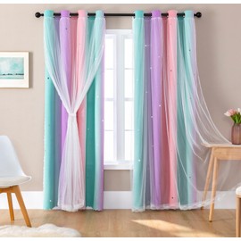 XiDi Semi Blackout Rainbow Curtains 2 Panels for Girls Kids Bedroom Nursery Living Room Decor Rideaux Occultants Drapery with Eyelet for Windows, W52xL63 Inch Pink Blue Purple Wall Decals