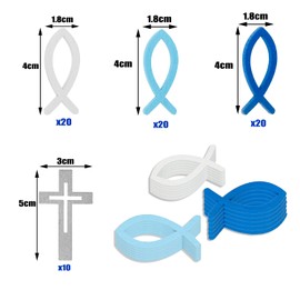 Communion Decoration, Wooden Christening 60 Pieces Wooden Fish Blue White and 25 Napkins 'Schön, DASS du da bist!', Christening Napkins Boy Table Decoration Christening Boy Communion Confirmation