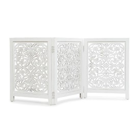 DEVLA Wooden Tall White Antique Indoor Gate for Dog & Pet (54" W x 24" H) Solid Wood Foldable Gate for Home Use | 3 Panel Freestanding Wood Gate for Doorway, Stairs