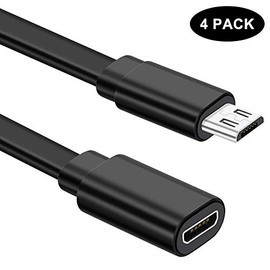Sumind 4 Pack 10 ft/ 3 m Micro USB Extension Cable Male to Female Extender Cord Compatible with Zmodo Wireless Security Camera Flat Power Cable, Cable Clips Included (Black)
