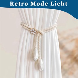 Pack of 4 Adjustable Curtain Tiebacks, Tear-Resistant Cotton Rope Curtain Holders, Universal Curtain Holder with Adjustable Length for Home, Office, Window Decorative & Curtains (Beige)