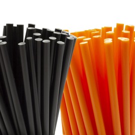 Plastic Lollipop Sticks - 190mm x 4.5mm Pack of 75 (Black & Orange)