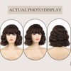 PORSMEER Short Pastel Wavy Bob Dark Brown Wig with Fringe