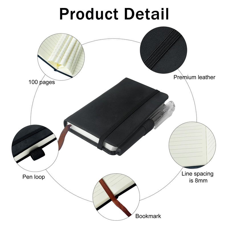 sesameless Pocket Notebook, A7 PU Leather Cover Small Pocket Notebook