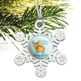 GRAPHICS & MORE Guess What Corgi Butt Funny Joke Metal Snowflake Christmas Tree Holiday Ornament