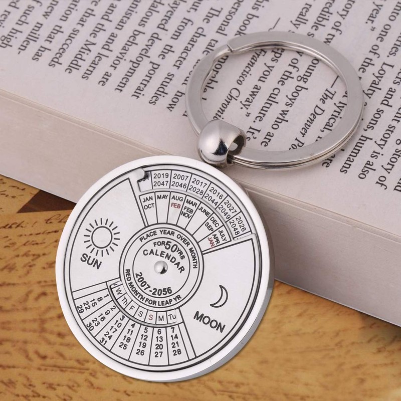 Antique 50 Years Perpetual Calendar Keychain Metal Key Ring Accessory