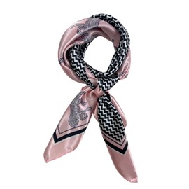 Humble Hilo Women's Fashion Scarf or Bandana Shiny Silk Feel Head or Neck Square Small & Large, Horses and Chevron Lines, Pink, 35x35in, Size