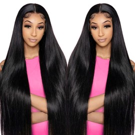 JKD 13x6 Lace Front Wigs Human Hair Pre Plucked 200% Density Straight HD Lace Front Wigs Human Hair Straight Wigs Human Hair Natural Black Lace Frontal Wigs Human Hair for Women 28 Inch