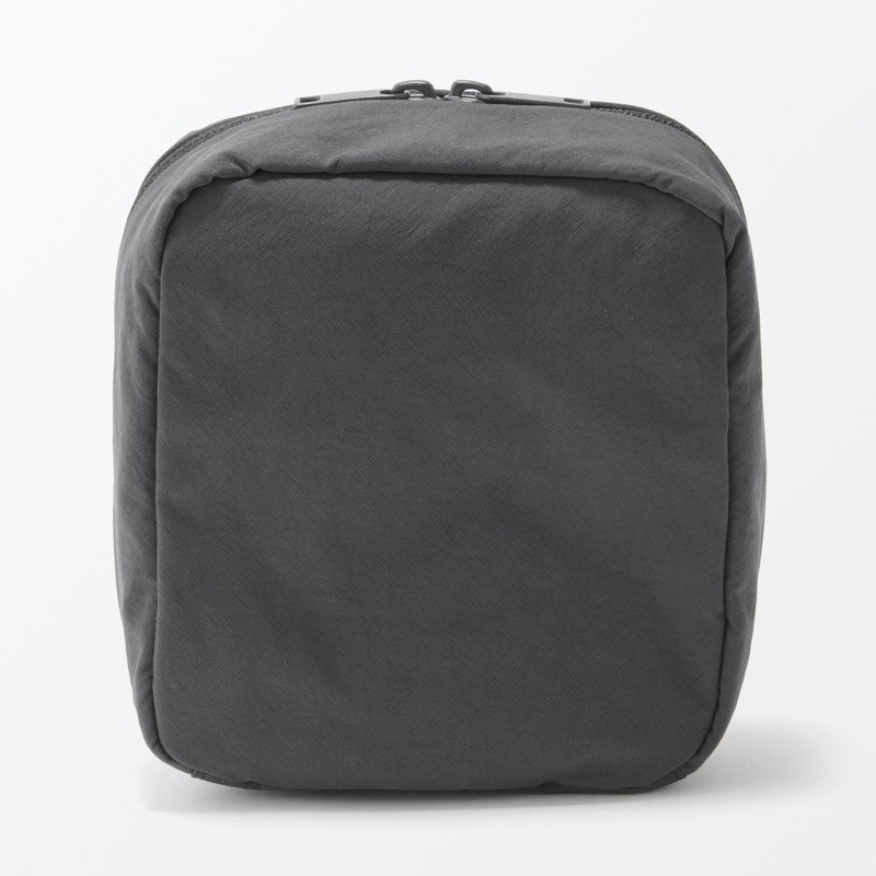 MUJI Wrinkle Nylon Large Opening Square Pouch - Dark Gray,
